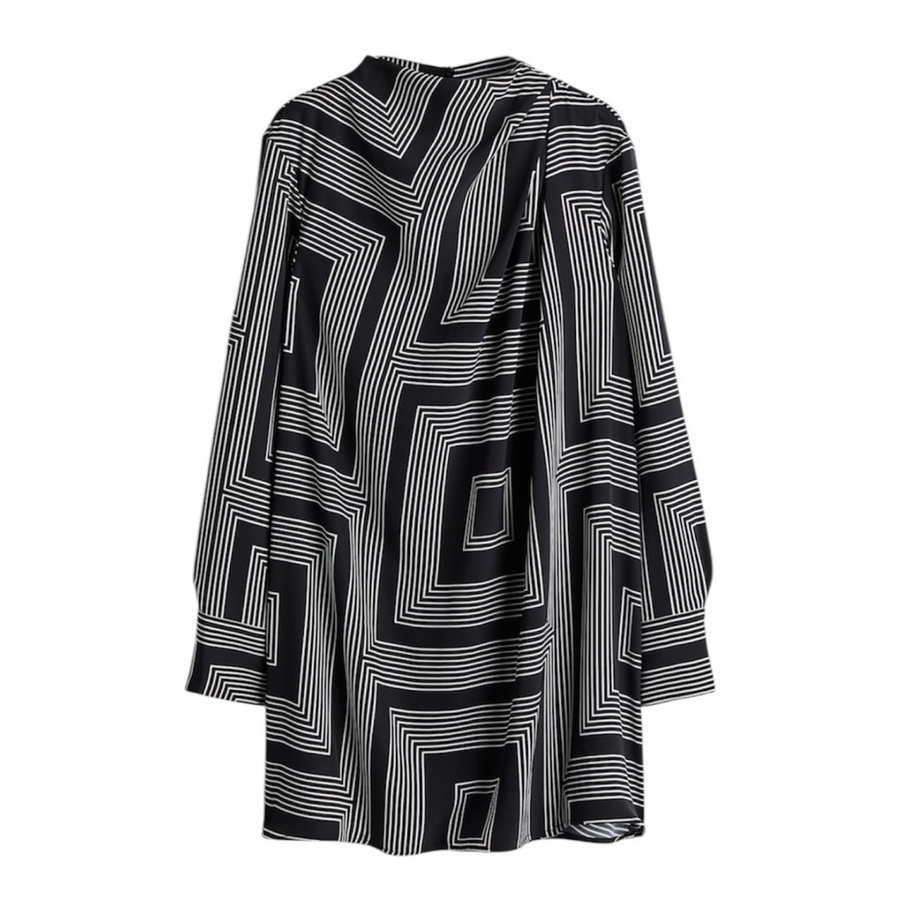 H&M Draped Twill Geometric Print Dress Size M Modern Chic